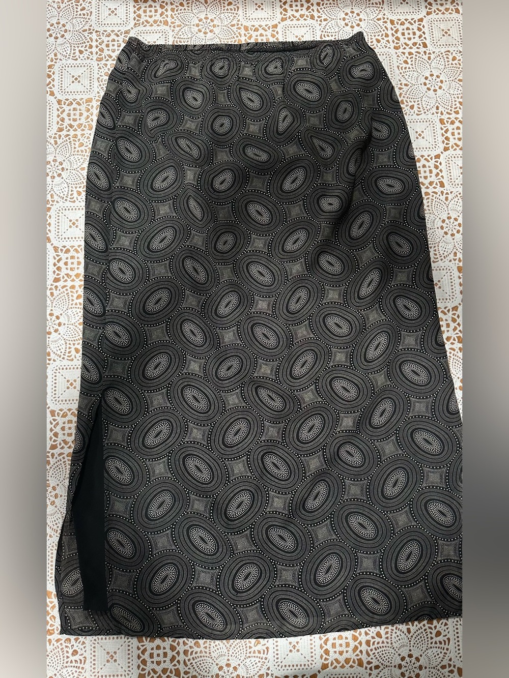 Notations Clothing Co Large Black Gray Geometric Print Midi Skirt